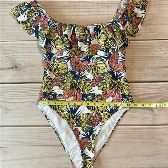 Cabana Del Sol Womens Size Large Tropical Floral Bathing Suit Ruffle Neckline - Picture 7 of 7